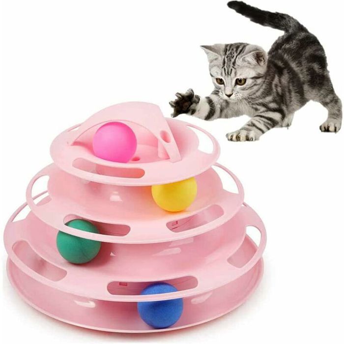 Comparer les prix de Jouet Interactif pour Chat Tour de Pistes Labyrinthe avec Balle Friandises Antidrapant Rose couleurs multiples YYV