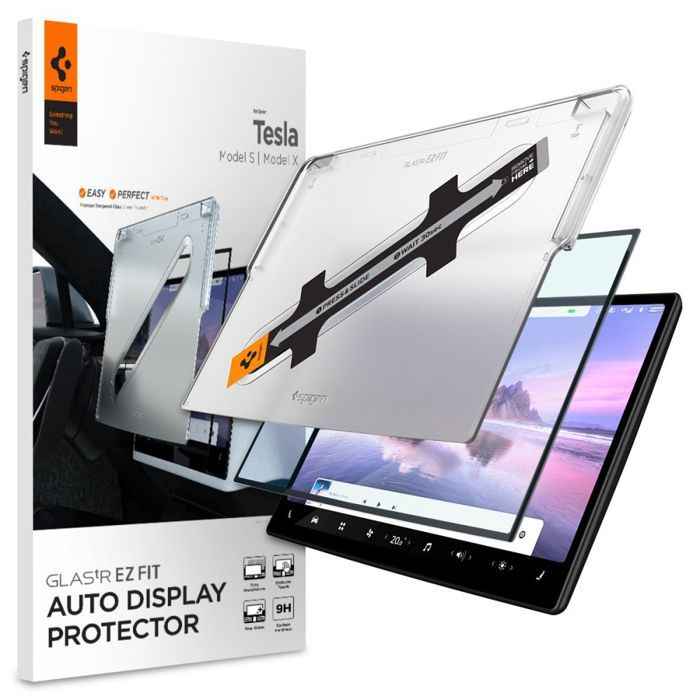 Verre trempé - Spigen - Glas.TR EZ-FIT - Tesla Model X 2022 / Model S 2021 - Noir - Résistant aux rayures