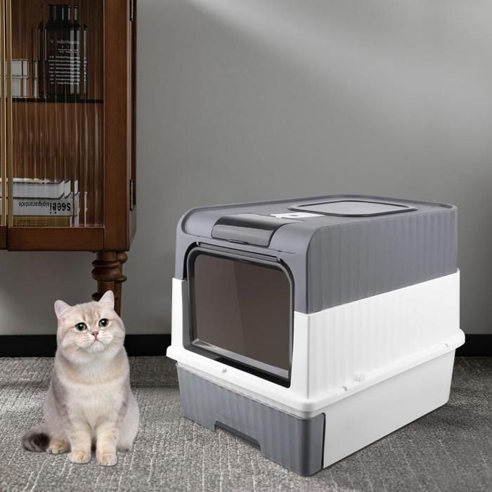 Comparer les prix de B.LIVEM. Maison de Toilette Chat XXL (contient 5KG de litière), Bac à Litière avec Couvercle et Pelle, Gris