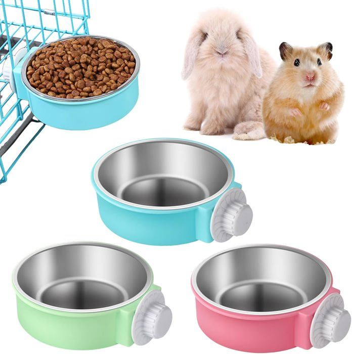 Comparer les prix de Lot de 3 gamelles pour lapin : grande gamelle avec 3 gamelles Sepak Takraw, en acier inoxydable,lapin, chinchilla, bleu, rose, vert