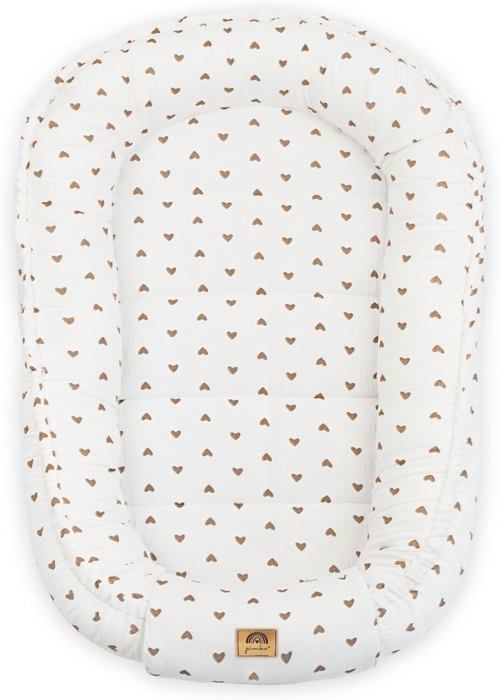 PIMKO - Reducteur de Lit Bébé mousseline Cocon 100% Coton Nid de Bébés Nouveau-né avec Baby Nest - coeurs blancs