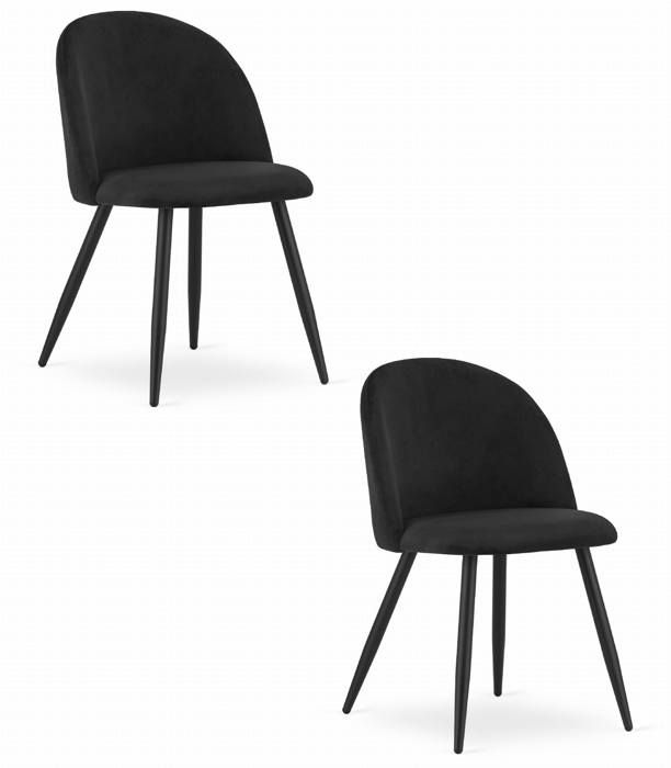 Chaise BELLO - velours noir / pieds noirs x 2