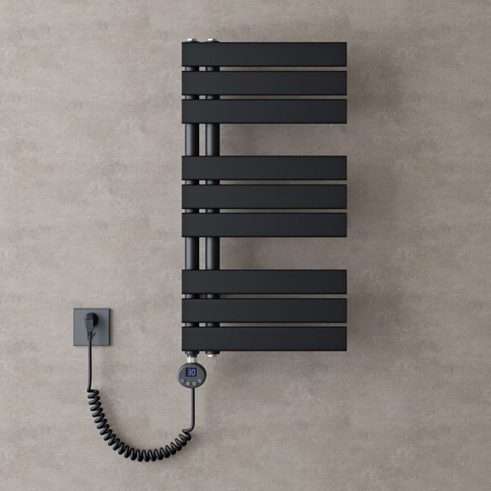doporro Radiateur de Salle de Bain Sèche-Serviette 76x40cm Radiateur à Eau Chaude Gris Noir avec Résistance pour Radiateur 600W FN