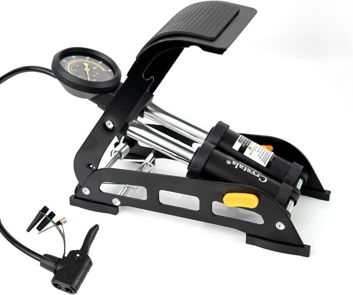 Pompe à Pied Avec Manomètre Pour Vélo Et Scooter - Gonflage Rapide Double Envoi D'air, 7 Bars