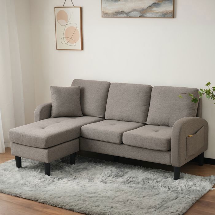 Canapé dangle en forme de L avec une chaise longue – canapé pour 3 personnes dimensions 166 x 118 x 77 cm tissu en coto