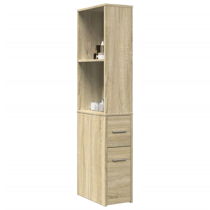 Solde dautomneColonne de rangement - RUIGOU - Armoire de salle de bain étroite avec roulettes chêne sonoma LEM85710