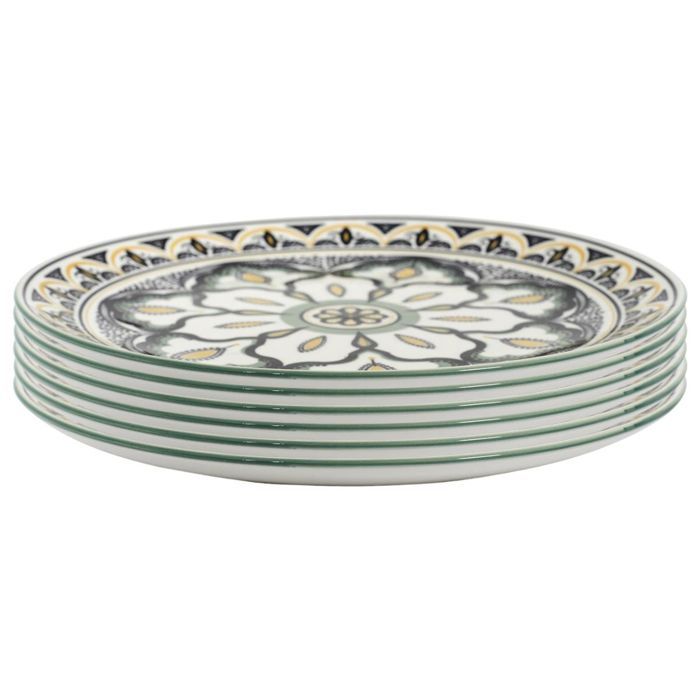 Set de 6 assiettes plates en porcelaine vert mandala (Ø26cm) - MANDALA