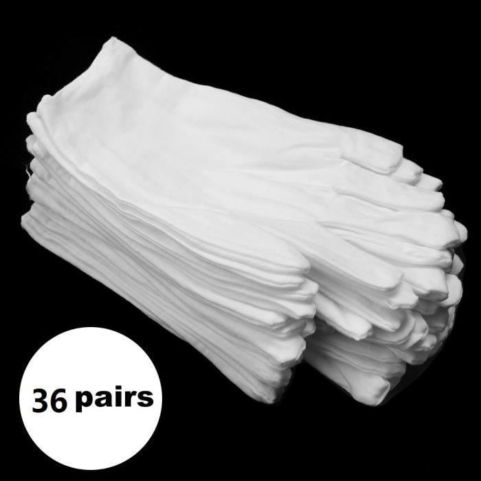 36 paires - Gants de cérémonie en coton blanc doux doublure extensible pour homme et femme gants de service