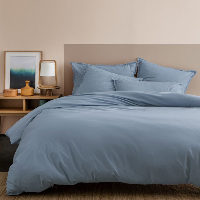 Housse de couette unie 100% Coton - MATT & ROSE - COTON LAVÉ - Bleu orage - 200x200 cm