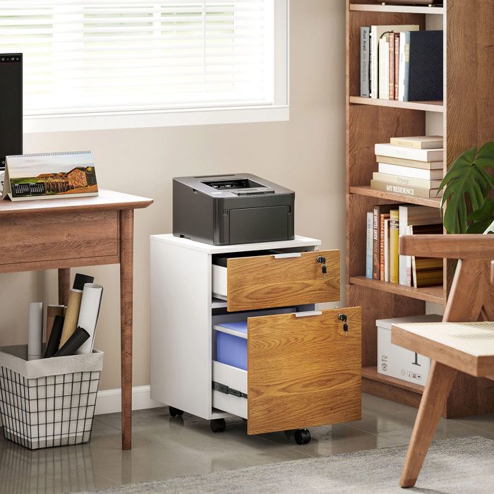Caisson de bureau meuble de rangement 2 tiroirs 2 barres pour dossier suspendu verrouillable avec 2 clés 42x40x60 cm