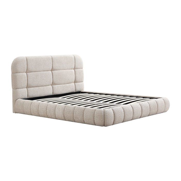 Lit coffre 160 x 200 cm - Tissu bouclette - Beige - FORIOSY