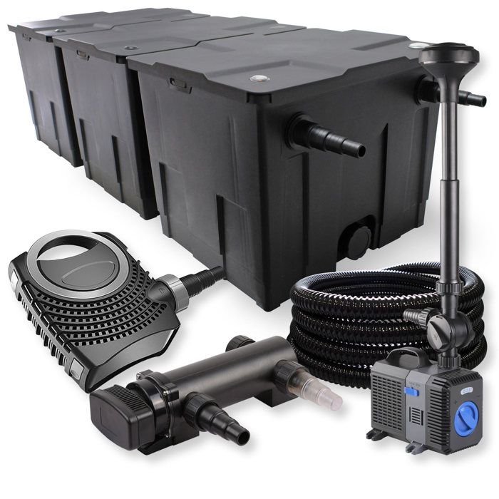 SunSun Kit complet: CBF-350C Filtre de bassin jusquà 90000 L NEO7000 pompe de filtration 7000l/h 50W CUV-318 lampe uv 18W 25m Tu