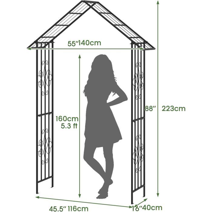 GIANTEX Arche de Jardin en Métal pour Plantes Grimpantes pour Mariage Fête Cérémonie 222 cm de hauteur x 140 cm de largeur