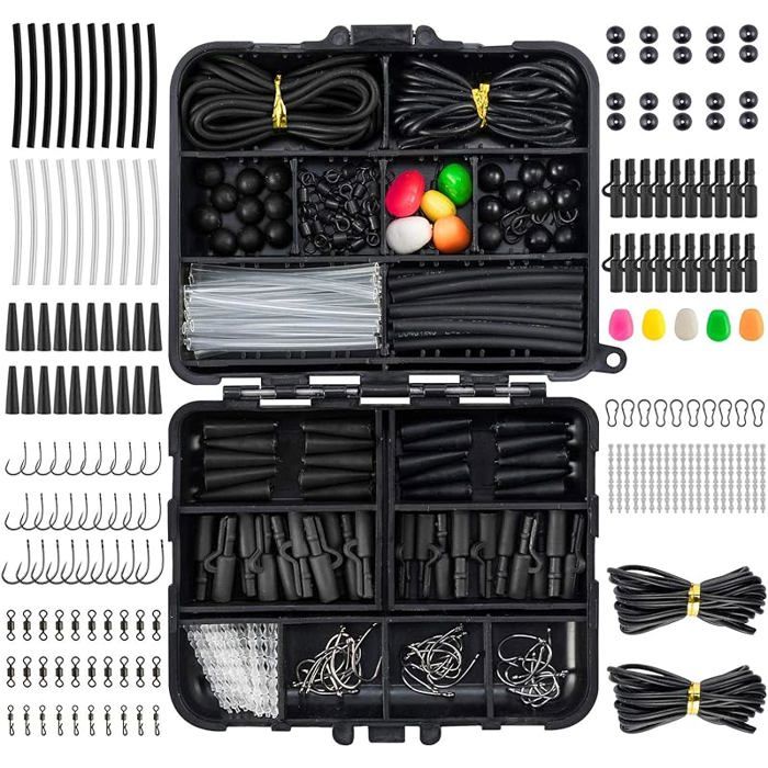 278pcs Matériel à la Carpe avec Boîte Portable Accessoires Prêts à emploi Kit appâts pour 278pcs Noir