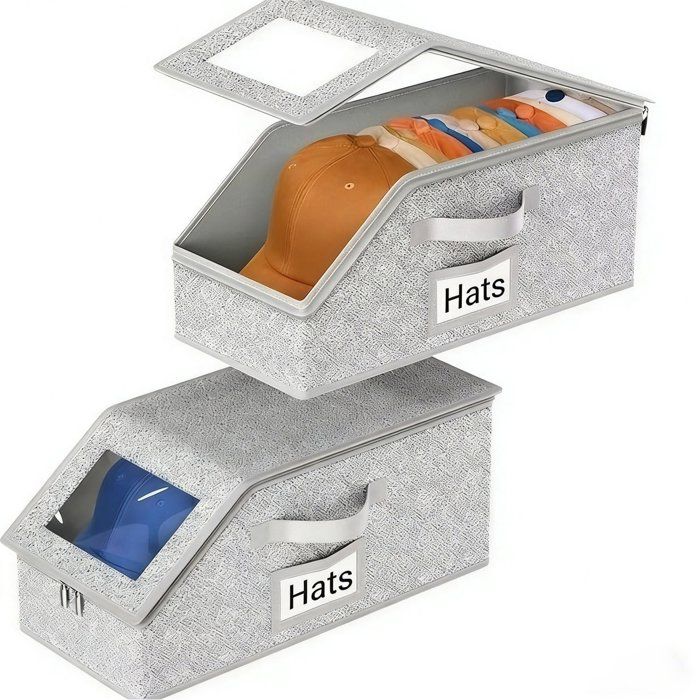 Boîte de rangement pour casquettes - DEMA - Capacité 24 casquettes - Empilable - Dimensions 42x22x17 cm