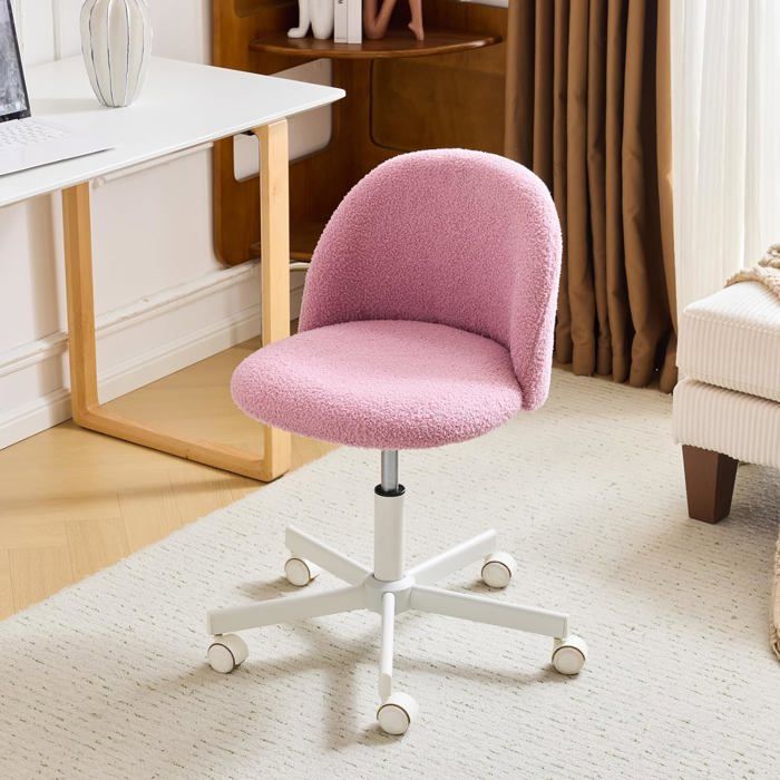 VINGLI Chaise de Bureau sans Accoudoir Chaise de Maquillage Chaise Pivotante à Roulettes Fauteuil Réglable Teddy Violet