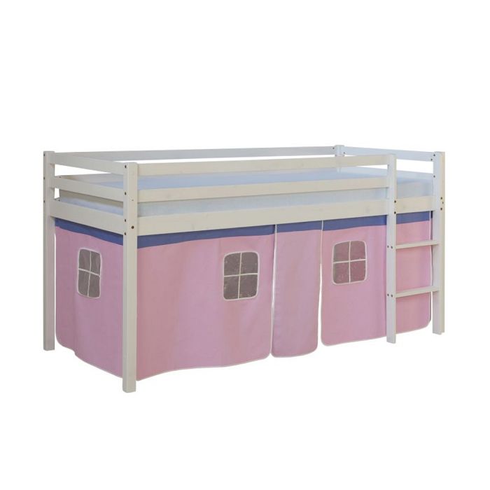 Lit mi-hauteur enfant - HOMESTYLE4U - HomeStyle4U 1456 - Pin - Avec échelle - Rideau rose 90x200 Lit mi-hauteur enfant - HOMESTYLE4U - HomeStyle4U 1456 - Pin - Avec échelle - Rideau rose 90x200