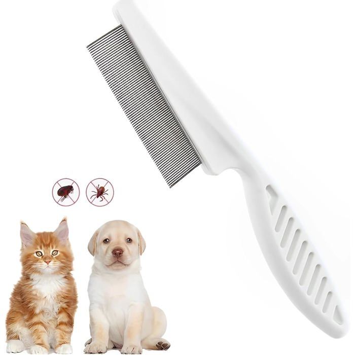 Peigne anti-puces professionnel - Dents arrondies en métal pour soin doux - Pour chiens et chats