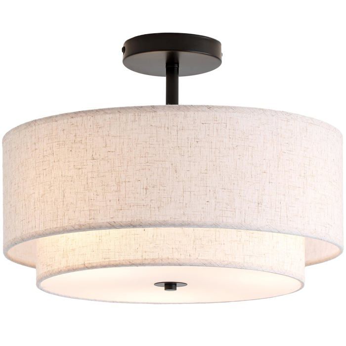 Plafonnier en Tissu Beige Rond Ø40cm – Lampe de Plafond Dimmable E27 pour Salon Chambre Chambre d’Enfant Couloir Cuisine – Lum