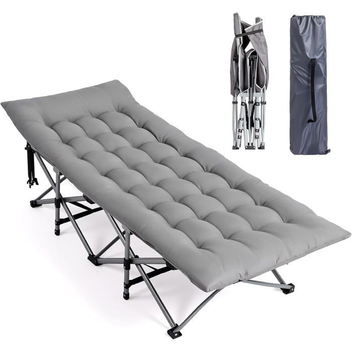 Lit pliant acier 190x71x36 cm charge 150 kg matelas 75 cm intégré tissu Oxford 600D sac transport inclus pliable compact
