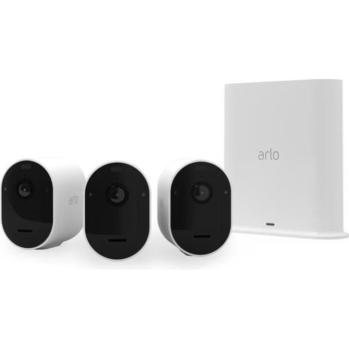 Arlo Pro 4 - Pack de 3 caméras de surveillance Wifi sans fil - Blanc - 2K - Eclairage spotlight intégré - Champ de vision à 160°