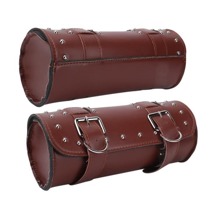Sacoche De Selle Moto En Cuir - Style Western, Franges, Noire, Fabrication Pakistan