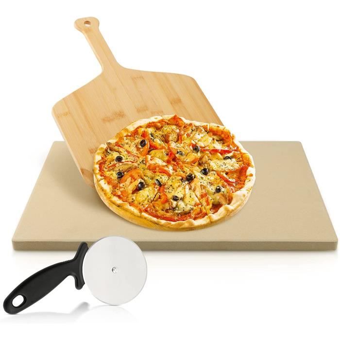 Pierre à Pizza en véritable cordiérite Pelle à Pizza en bois Pierre ronde 38 cm Rustler Parfait pour des Pizzas maison 
