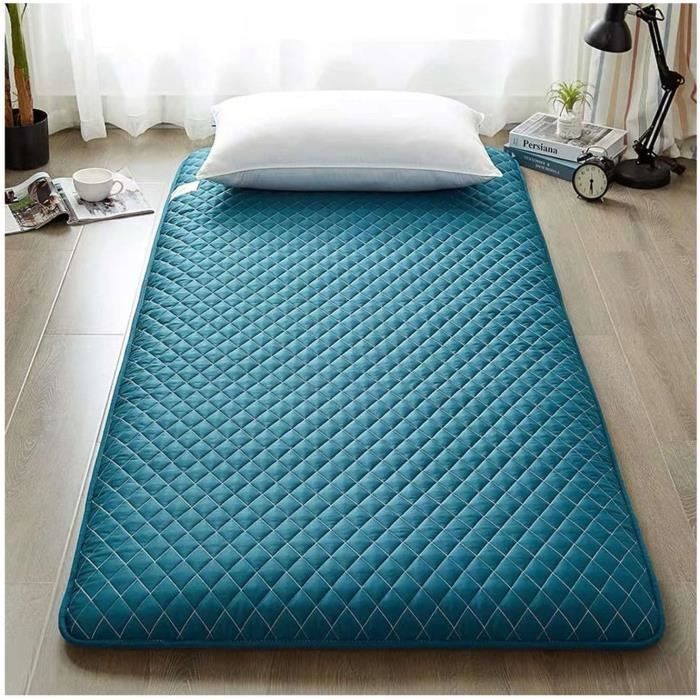 Matelas Futon Tatami Japonais Pliant 135x200cm - Matelas Camping Invité Portable Enroulable Bleu Clair