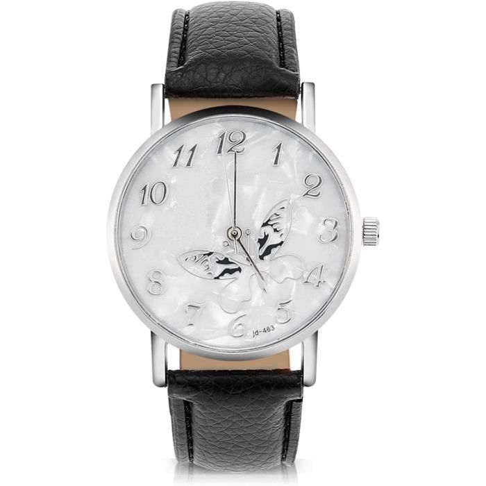 Montre Femme Rétro Cay – Cadran Ovale Blanc, Bracelet Cuir Et Perles, Quartz (NEUF)