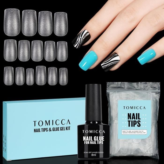 TOMICCA 510 Pièces Capsule Americaine Ongle, 15 Tailles Faux Ongles, Squoval Ultra Court Transparent Couverture Complète, Avec Valise De Rangement, Pose Americaine Capsule Pour Diy Nail Art