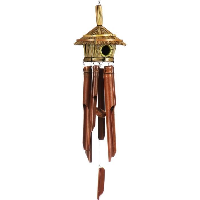 Relaxdays Carillon à Vent Bambou - Décoration Cabane Avec Lune, Sons Apaisants Pour Intérieur & Extérieur, 62cm
