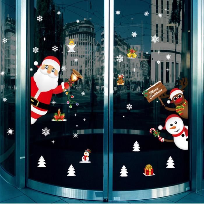  Stickers Muraux Vinyle Blanc Motifs Noël - Ornement Fenêtre Décor Maison - Autocollants Amovibles