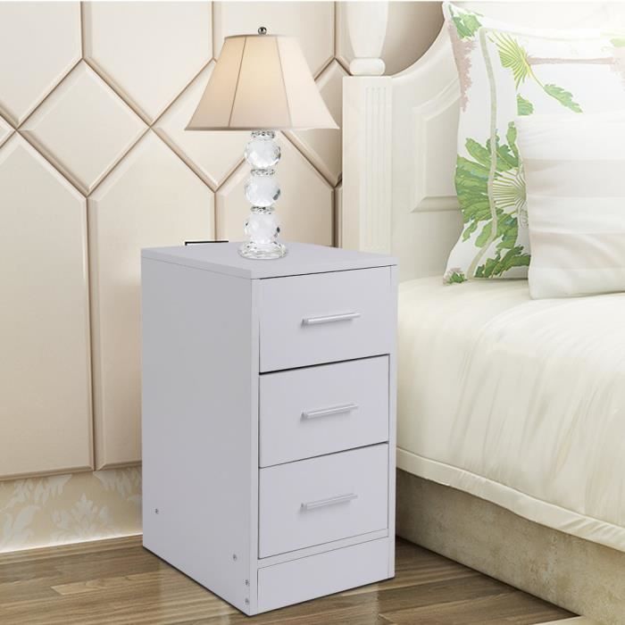 Table De Chevet Table De Nuit Rangement Chambre A Coucher Blanc