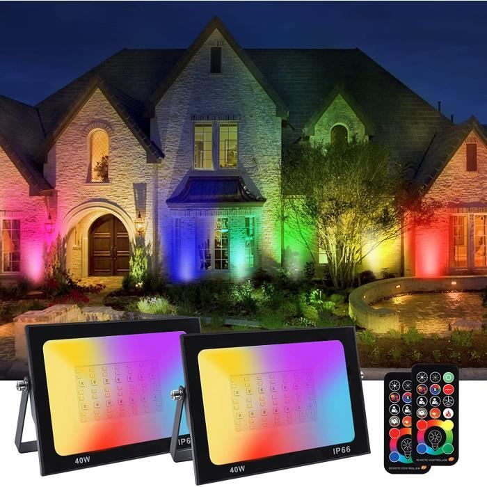 RGB Projecteur LED Exterieur 40W, 2 Pc Projecteur LED éclairage