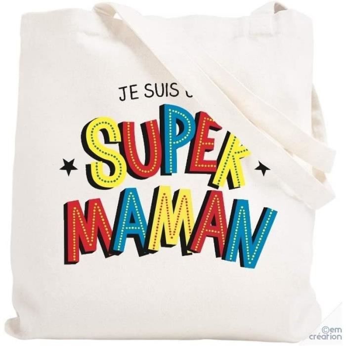 Cadeau Maman - Sac Tote Bag Et Porte-Clés 'Super Maman' - Ensemble Cadeau Noël Et Fête Des Mères