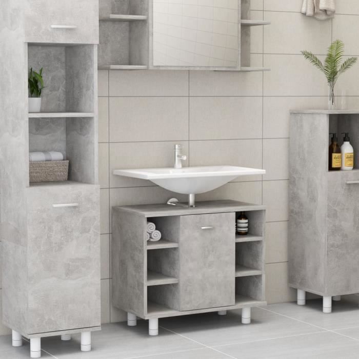 Armoire De Salle De Bain Moderne Meuble De Salle De Bain Colonne Salle De Bain Gris Beton 60x32x53 5 Cm Agglomere 8167996 Cdiscount Maison