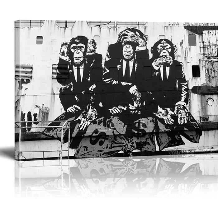 Banksy 3 Singes Toile Mur Art Affiches et Impressions Gorille
