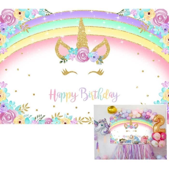 Toile De Fond Licorne Arc-en-ciel Mehofoto 7x5ft - Parfait Pour Les Fêtes D'anniversaire Enfants - 5