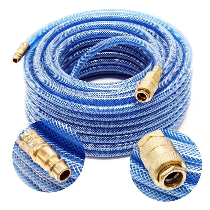 Tuyau Air Comprimé PVC 15m Wiltec - Diamètre 12mm Avec Raccord Rapide Pour Compresseur