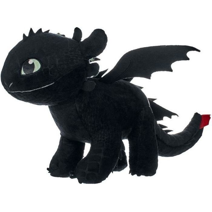 Figurine en peluche Dragons Krokmou noir qui brille dans le