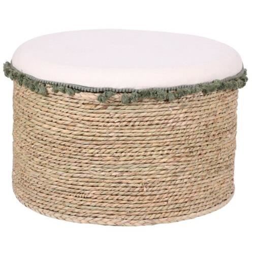 GRAND POUF MAROCAIN EN JONC DE MER TRESSE FAUTEUIL NATUREL CAMPAGNE
