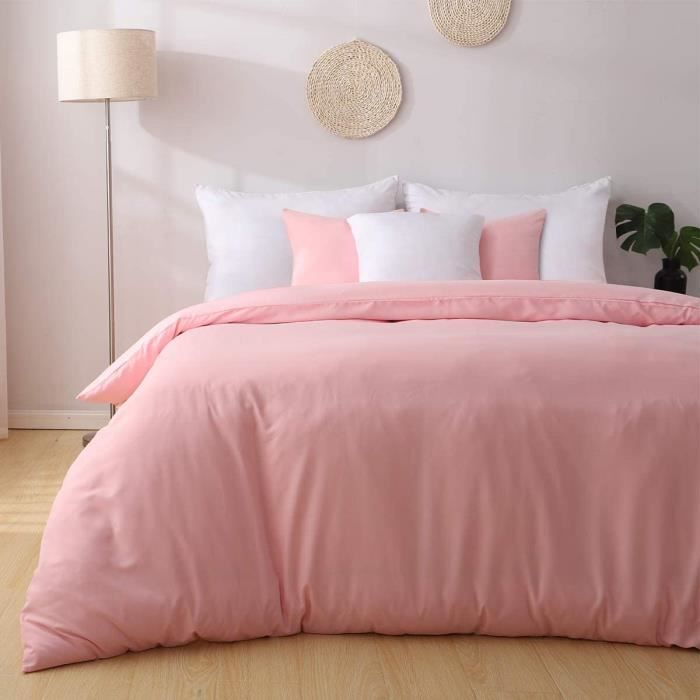 Housse de Couette 200x200 Rose - Parure de Lit en Microfibre zippée