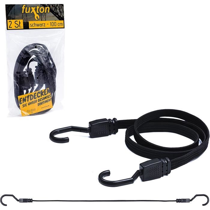 fuxton 2 tendeurs elastique plat avec crochets 60 cm noir courroie de tension, courroie à bagages camping et motos pour porte-bagages voitures 