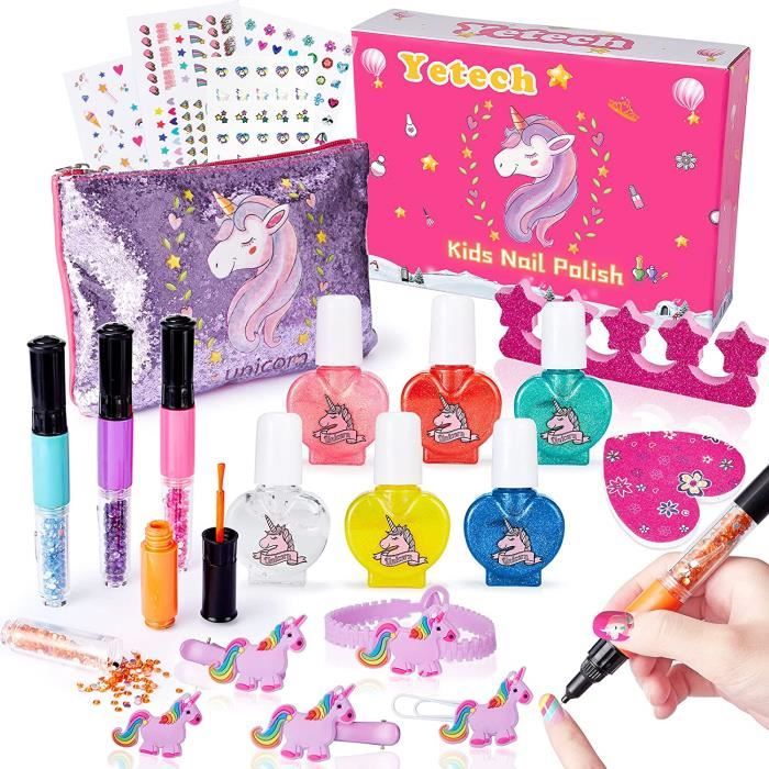 Set de vernis à ongles pour enfants, salon nail glam, kit de pédicure et de  manucure emoji, kit d'ongles pour filles de 5 à 10 ans