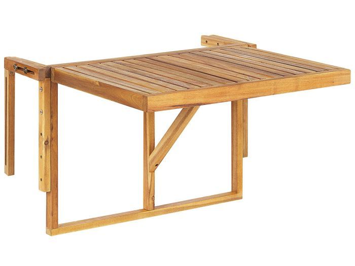 table de balcon rabattable en bois acacia clair 60 x 40 cm - beliani - udine - pliant - rectangulaire - marron