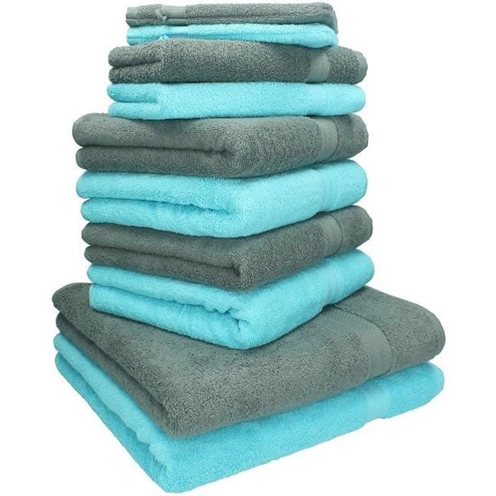 BETZ Lot de 12 Serviettes dinvité Palermo 100% Coton Taille 30x50 cm Couleurs Gris Anthracite & Rose