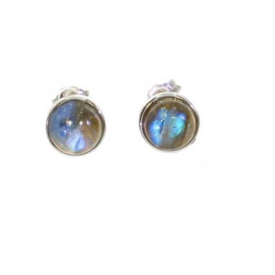 Boucles D’oreilles Puces Labradorite & Argent 925 Rhodié – 6mm, Pierre Naturelle