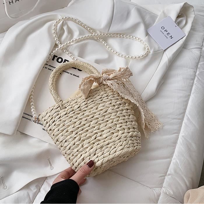 Sac de plage pour femme Sac d t en paille tiss e avec Cha ne de