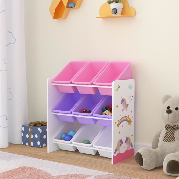 Étagère de rangement Muxía pour enfant avec 9 bacs ouverts blanc violet rose Étagère de rangement Muxía pour enfant avec 9 bacs ouverts blanc violet rose