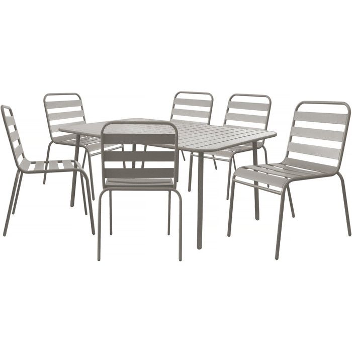 Table et chaises de jardin en métal Bilbao - 6 places - Taupe Table et chaises de jardin en métal Bilbao - 6 places - Taupe